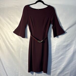 White House Black Market Burgundy Sheath Dress | Size 00 | Belted, Lined, Slit